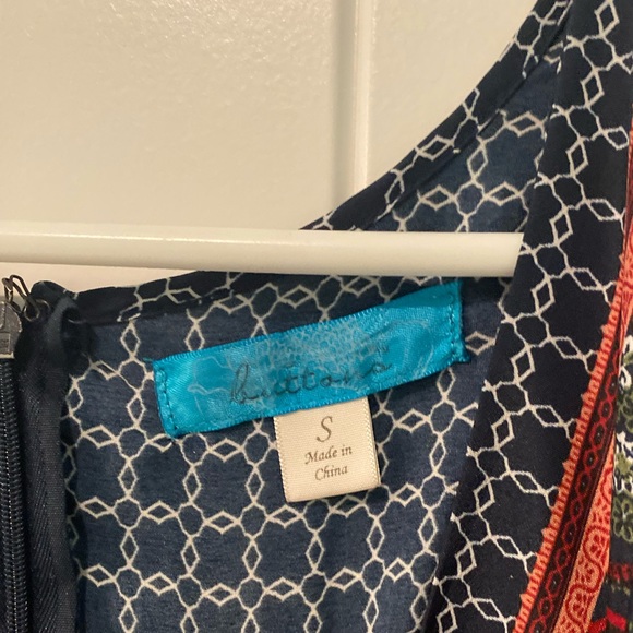 Buttons Romper in navy print with orange trim, size small, super cute! - Picture 3 of 6